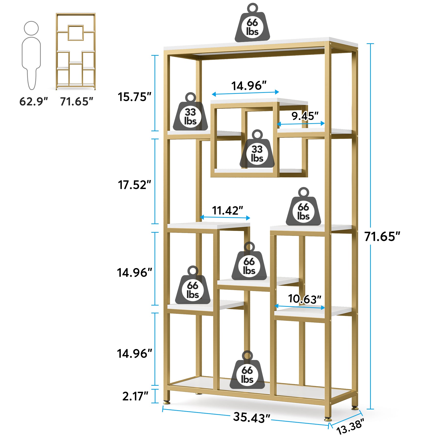 71" Tall Bookshelf Bookcase with Storage Shelves